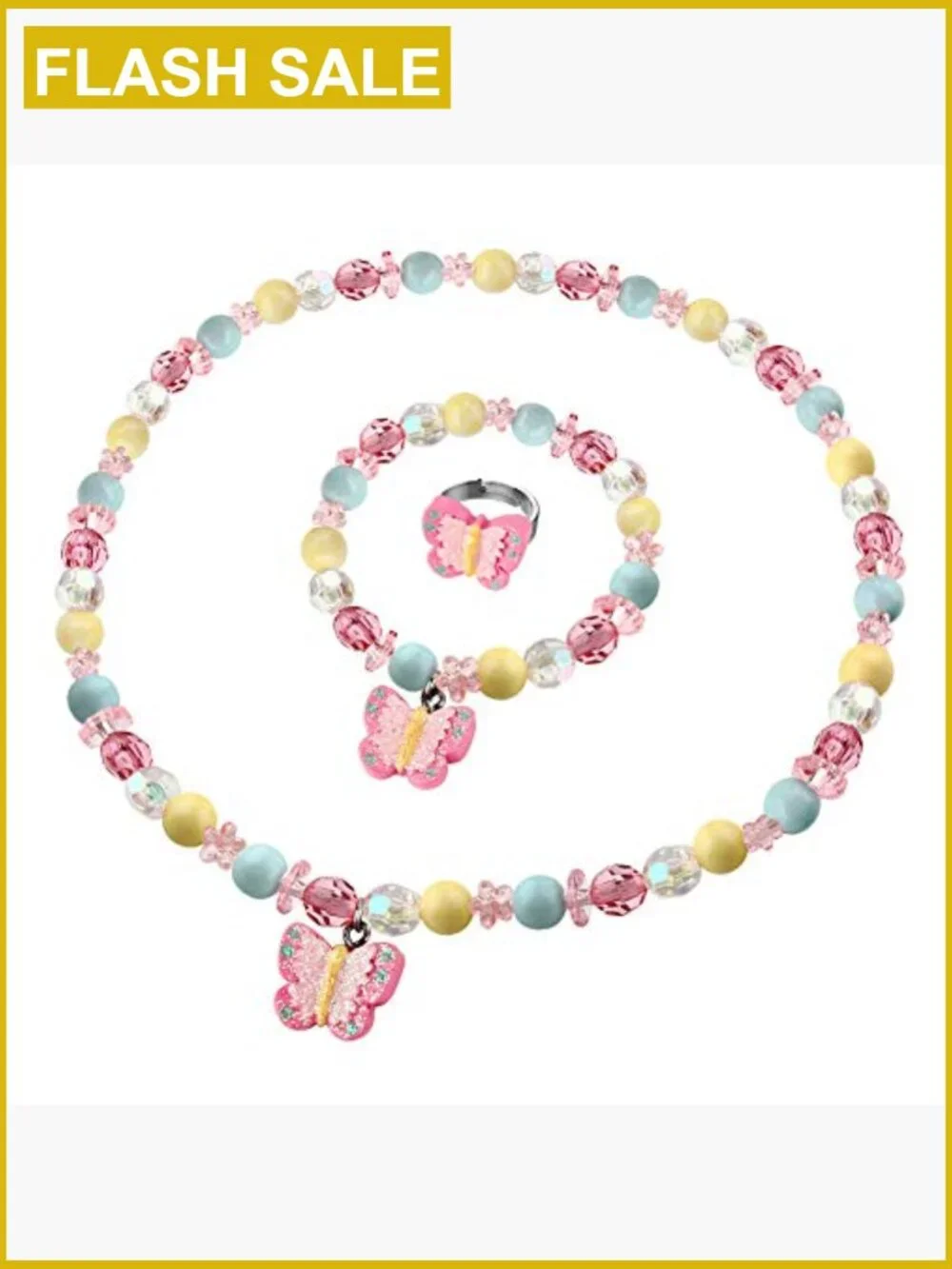 Butterfly Stretch Necklace Bracelet Ring Set for Little Girl